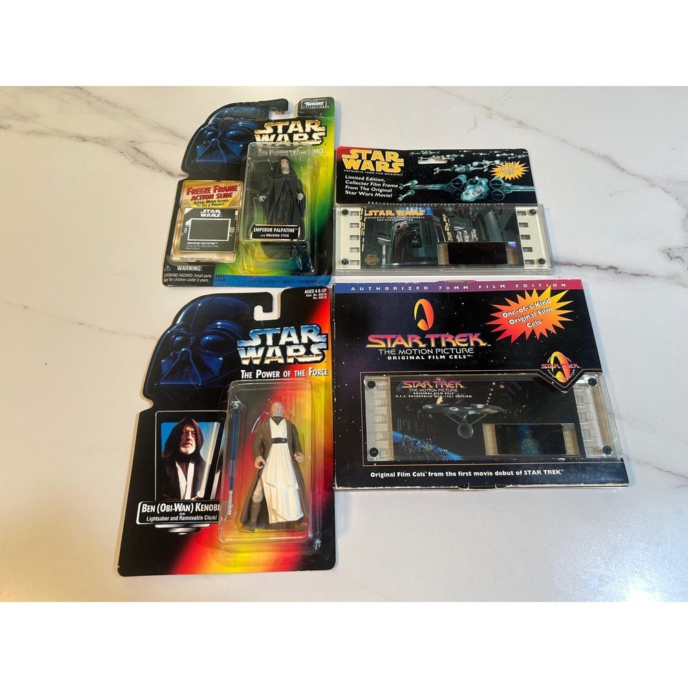 Star Wars Kenner Figures Obi-Wan Palpatine & Star Trek 70mm Film Cell Lot